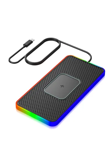 1m 15W Car Cellphone Wireless Charger Ambient Light Charging Pad Non-Slip Mat - USB TYPE-C