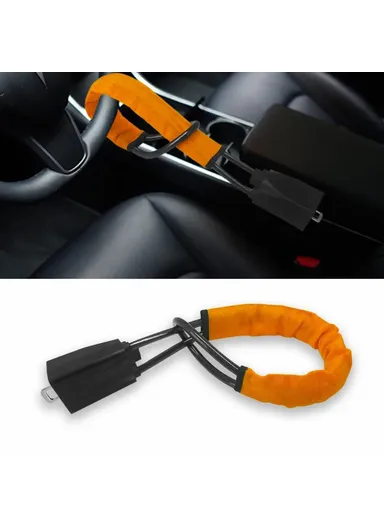Seat Belt Buckle Design Car Security Steel Cable Steering Wheel Lock With 3 Keys - Black