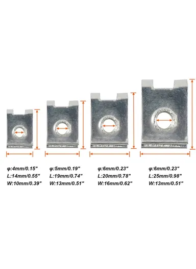 80Pcs Assorted M4/M5/M6 Car U Nuts Manganese Steel U-Shaped Clip Nut Kit A7624