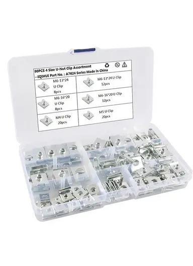 80Pcs Assorted M4/M5/M6 Car U Nuts Manganese Steel U-Shaped Clip Nut Kit A7624