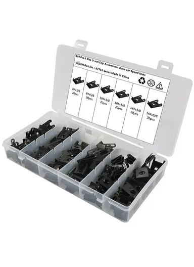 120Pcs Assorted 8#10#14# Car U Nuts Black Manganese Steel U-Type Fastener Clips A7551