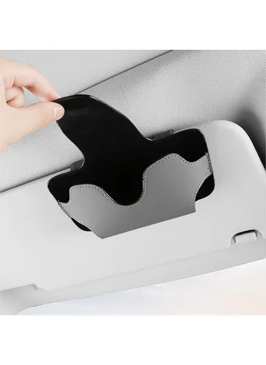 Nappa Texture PU Leather Car Glasses Storage Case Sun Visor Clip Sunglasses Holder - Black