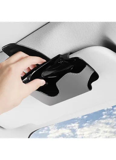 Nappa Texture PU Leather Car Glasses Storage Case Sun Visor Clip Sunglasses Holder - Black