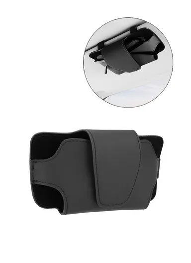 Nappa Texture PU Leather Car Glasses Storage Case Sun Visor Clip Sunglasses Holder - Black