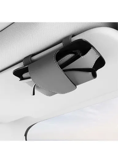 Nappa Texture PU Leather Car Glasses Storage Case Sun Visor Clip Sunglasses Holder - Grey