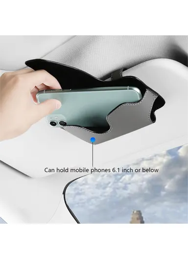 Nappa Texture PU Leather Car Glasses Storage Case Sun Visor Clip Sunglasses Holder - Grey