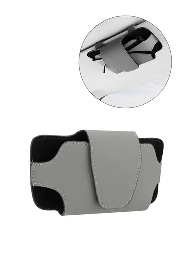 Nappa Texture PU Leather Car Glasses Storage Case Sun Visor Clip Sunglasses Holder - Grey