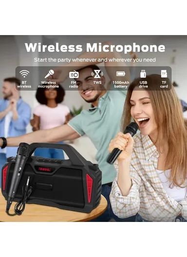 20W 1500mAh Outdoor Karaoke TWS Bluetooth Speaker With Shoulder Strap NR6011 - Red