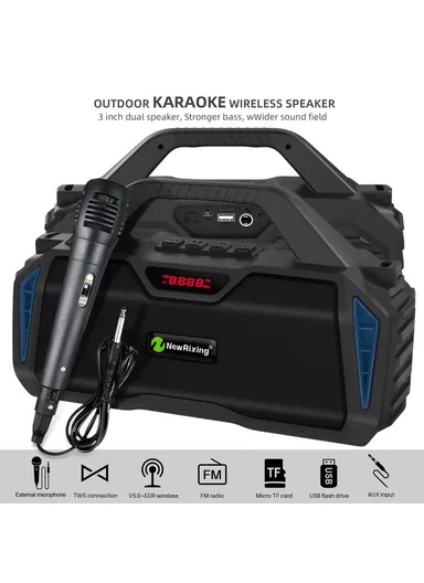 20W 1500mAh Outdoor Karaoke TWS Bluetooth Speaker With Shoulder Strap NR6011 - Red