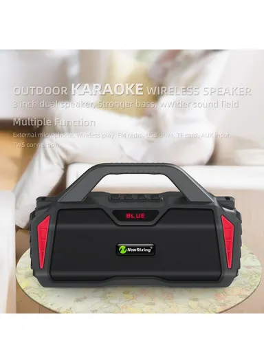 20W 1500mAh Outdoor Karaoke TWS Bluetooth Speaker With Shoulder Strap NR6011 - Red