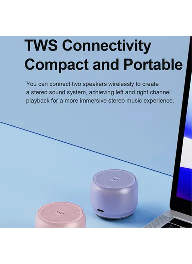 600mAh Metal Case TWS Bluetooth 5.0 Portable Speaker With Bass Radiator A126 (D4.6 x H3.9)cm - Purple 