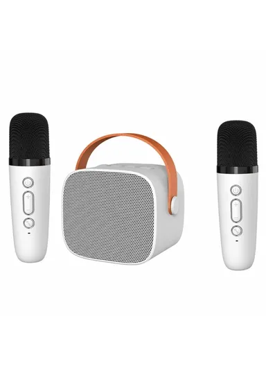 1000mAh Colorful Lighting Bluetooth Speaker Mini Karaoke Machine With 2 Microphones K1 - White