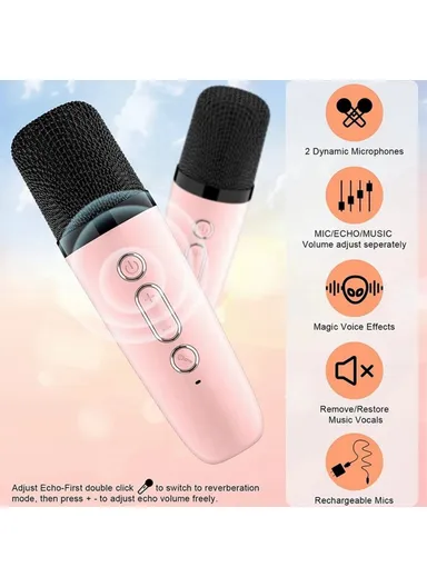 1000mAh Colorful Lighting Bluetooth Speaker Mini Karaoke Machine With 2 Microphones K1 - White