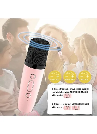 1000mAh Colorful Lighting Bluetooth Speaker Mini Karaoke Machine With 2 Microphones K1 - White