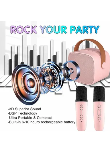 1000mAh Colorful Lighting Bluetooth Speaker Mini Karaoke Machine With 2 Microphones K1 - White