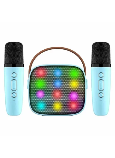 1000mAh Colorful Lighting Bluetooth Speaker Mini Karaoke Machine With 2 Microphones K1 - Blue