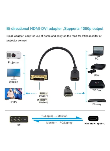 20cm HDMI To DVI Short Cable Bi-Directional Mini HDMI Female To DVI Male Adapter Converter HD-025-CF
