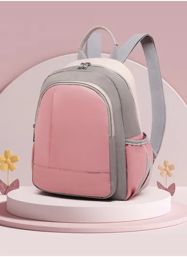Women's Casual Waterproof Polyester Baby Diaper Backpack With Bottle Holder &amp; Napkin Pocket  (W27 x D13x H34)cm - Pink
