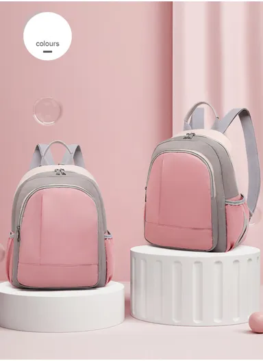 Women's Casual Waterproof Polyester Baby Diaper Backpack With Bottle Holder &amp; Napkin Pocket  (W27 x D13x H34)cm - Pink
