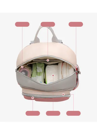 Women's Casual Waterproof Polyester Baby Diaper Backpack With Bottle Holder &amp; Napkin Pocket  (W27 x D13x H34)cm - Pink