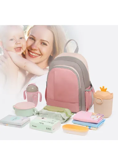 Women's Casual Waterproof Polyester Baby Diaper Backpack With Bottle Holder &amp; Napkin Pocket  (W27 x D13x H34)cm - Pink