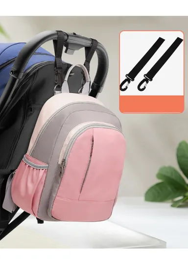 Women's Casual Waterproof Polyester Baby Diaper Backpack With Bottle Holder &amp; Napkin Pocket  (W27 x D13x H34)cm - Pink