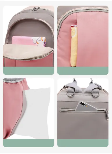 Women's Casual Waterproof Polyester Baby Diaper Backpack With Bottle Holder &amp; Napkin Pocket  (W27 x D13x H34)cm - Pink