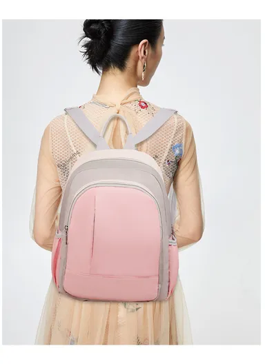 Women's Casual Waterproof Polyester Baby Diaper Backpack With Bottle Holder &amp; Napkin Pocket  (W27 x D13x H34)cm - Pink