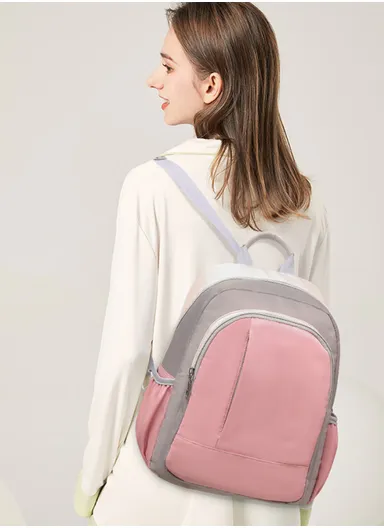 Women's Casual Waterproof Polyester Baby Diaper Backpack With Bottle Holder &amp; Napkin Pocket  (W27 x D13x H34)cm - Pink