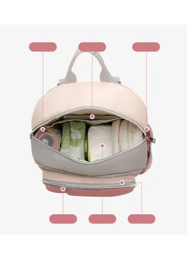 Women's Casual Waterproof Polyester Baby Diaper Backpack With Bottle Holder &amp; Napkin Pocket  (W27 x D13x H34)cm - Blue