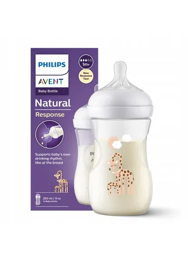 1m+ 260ml Polypropylene &amp; Silicone Natural Feeding Bottle Giraffe SCY903/66