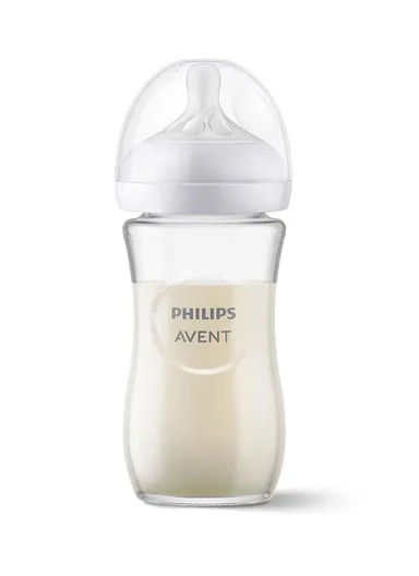 1m+ 240ml Glass &amp; Silicone Natural Feeding Bottle SCY933/01