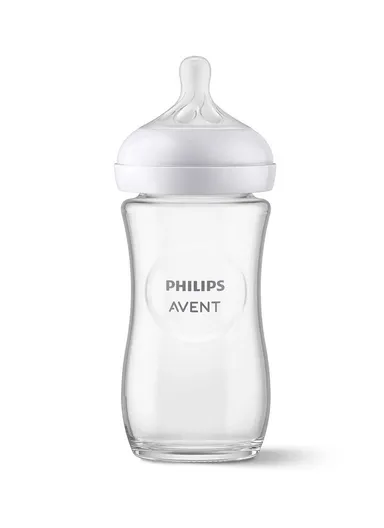 1m+ 240ml Glass &amp; Silicone Natural Feeding Bottle SCY933/01