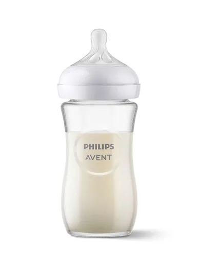 1m+ 240ml Glass &amp; Silicone Natural Feeding Bottle SCY933/01