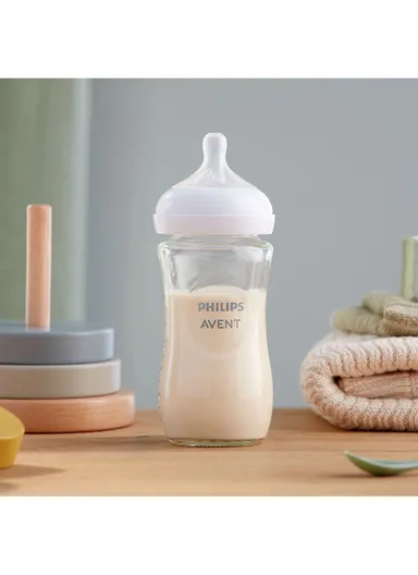 1m+ 240ml Glass &amp; Silicone Natural Feeding Bottle SCY933/01