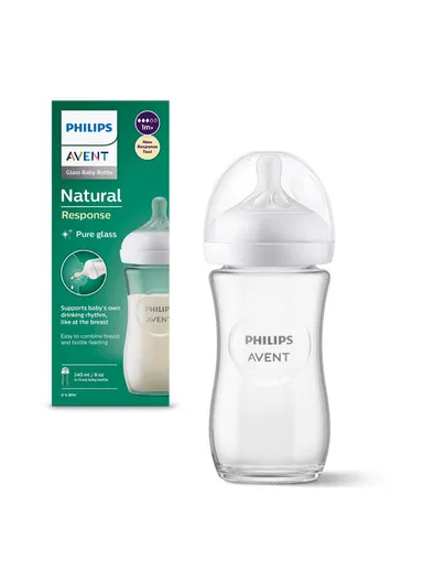 1m+ 240ml Glass &amp; Silicone Natural Feeding Bottle SCY933/01