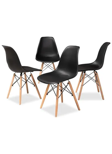 4Pcs PP+Glass Fiber Wooden Legs High-Quality Modern Eiffel Style Chair For Living Room, Restaurant, Cafe Shops &amp; Hotels (L44 x W46 x H83)cm - Black