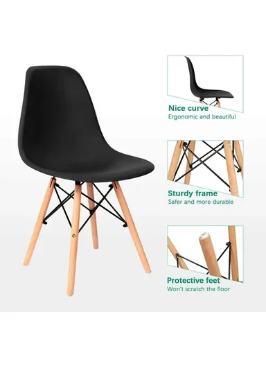 4Pcs PP+Glass Fiber Wooden Legs High-Quality Modern Eiffel Style Chair For Living Room, Restaurant, Cafe Shops &amp; Hotels (L44 x W46 x H83)cm - Black
