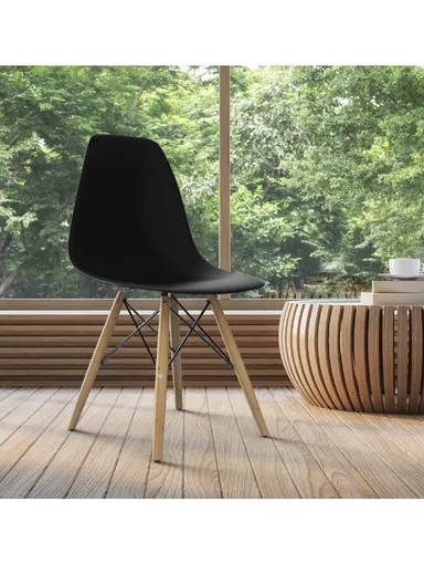 4Pcs PP+Glass Fiber Wooden Legs High-Quality Modern Eiffel Style Chair For Living Room, Restaurant, Cafe Shops &amp; Hotels (L44 x W46 x H83)cm - Black