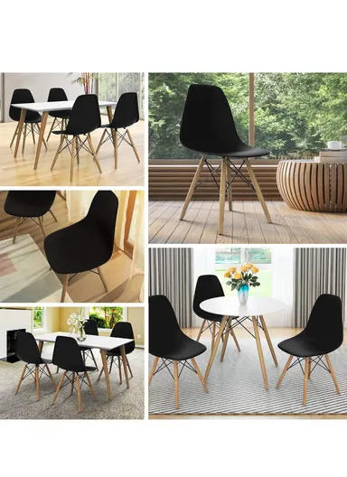 4Pcs PP+Glass Fiber Wooden Legs High-Quality Modern Eiffel Style Chair For Living Room, Restaurant, Cafe Shops &amp; Hotels (L44 x W46 x H83)cm - Black