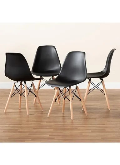 4Pcs PP+Glass Fiber Wooden Legs High-Quality Modern Eiffel Style Chair For Living Room, Restaurant, Cafe Shops &amp; Hotels (L44 x W46 x H83)cm - Black