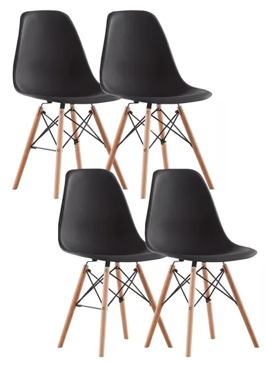 4Pcs PP+Glass Fiber Wooden Legs High-Quality Modern Eiffel Style Chair For Living Room, Restaurant, Cafe Shops &amp; Hotels (L44 x W46 x H83)cm - Black