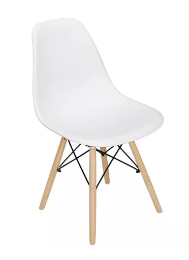 4Pcs PP+Glass Fiber Wooden Legs High-Quality Modern Eiffel Style Chair For Living Room, Restaurant, Cafe Shops &amp; Hotels (L44 x W46 x H83)cm - White 