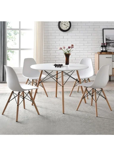 4Pcs PP+Glass Fiber Wooden Legs High-Quality Modern Eiffel Style Chair For Living Room, Restaurant, Cafe Shops &amp; Hotels (L44 x W46 x H83)cm - White 
