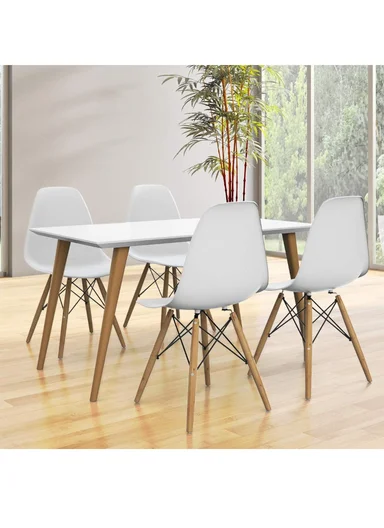 4Pcs PP+Glass Fiber Wooden Legs High-Quality Modern Eiffel Style Chair For Living Room, Restaurant, Cafe Shops &amp; Hotels (L44 x W46 x H83)cm - White 
