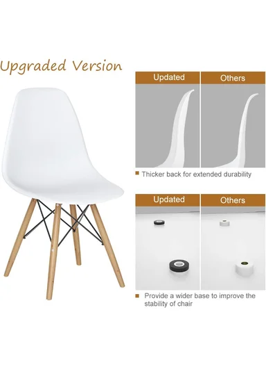 4Pcs PP+Glass Fiber Wooden Legs High-Quality Modern Eiffel Style Chair For Living Room, Restaurant, Cafe Shops &amp; Hotels (L44 x W46 x H83)cm - White 