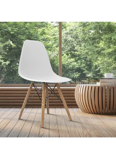 4Pcs PP+Glass Fiber Wooden Legs High-Quality Modern Eiffel Style Chair For Living Room, Restaurant, Cafe Shops &amp; Hotels (L44 x W46 x H83)cm - White 