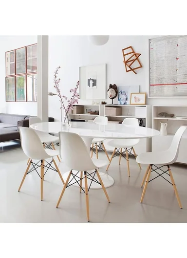 4Pcs PP+Glass Fiber Wooden Legs High-Quality Modern Eiffel Style Chair For Living Room, Restaurant, Cafe Shops &amp; Hotels (L44 x W46 x H83)cm - White 