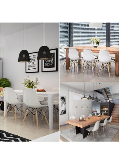 4Pcs PP+Glass Fiber Wooden Legs High-Quality Modern Eiffel Style Chair For Living Room, Restaurant, Cafe Shops &amp; Hotels (L44 x W46 x H83)cm - White 