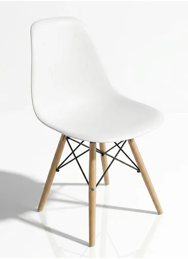 4Pcs PP+Glass Fiber Wooden Legs High-Quality Modern Eiffel Style Chair For Living Room, Restaurant, Cafe Shops &amp; Hotels (L44 x W46 x H83)cm - White 